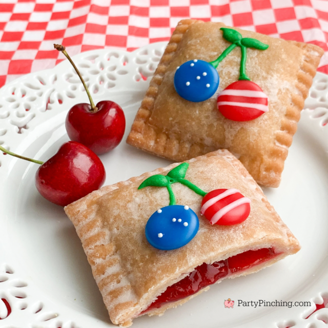 Patriotic Cherry Pies, 4th of July cherry pies, mini hand pies, no bake 4th of July mini cherry pies, no bake 4th of july dessert, red white and blue food recipe ideas for the 4th of July, easy best 4th of July recipes, Drakes mini Cherry pies, Drake's Cakes mini pies