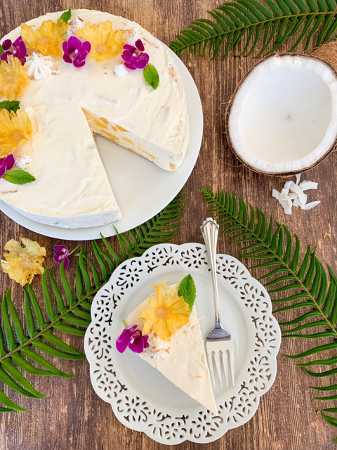 Tropical cheesecake pineapple coconut no bake frozen easy recipe dried pineapple flowers