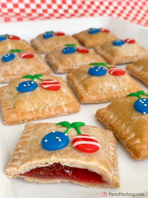 Patriotic Cherry Pies, 4th of July cherry pies, mini hand pies, no bake 4th of July mini cherry pies, no bake 4th of july dessert, red white and blue food recipe ideas for the 4th of July, easy best 4th of July recipes, Drakes mini Cherry pies, Drake's Cakes mini pies