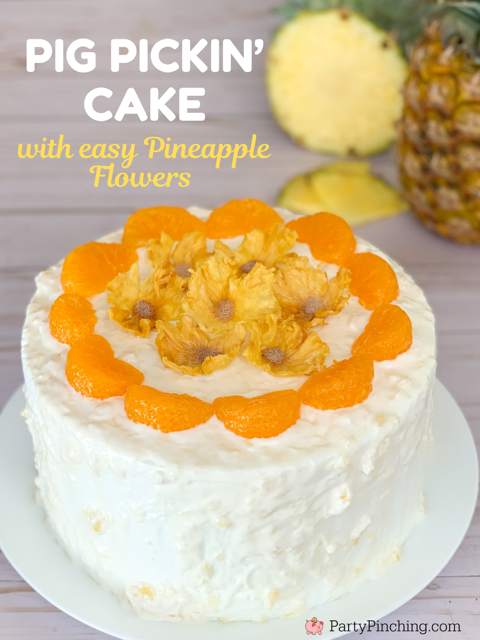 best ever pig pickin' cake with dried pineapple flowers, best easy pig picking cake recipe, best easy mandrin orange pineapple cake recipe ever, best southern pig pickin' cake recipe, pretty pig' picking cake recipe southern summer cake for a crowd, pineapple whipped cream frosting cool whip vanilla pudding