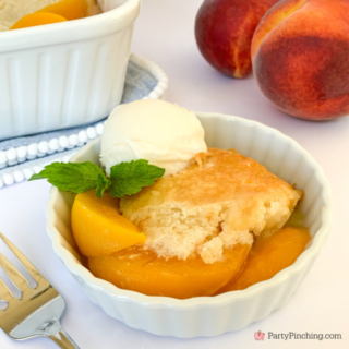 easy homemade peach cobbler, 5 minute peach cobbler, super easy peach cobbler, pantry peach cobbler, best ever peach cobbler, church potluck picnic dessert ideas, best dessert ideas, easy best dessert recipe quick easy, soft crust peach cobbler, no cake mix peach cobbler, peach cobbler from scratch recipe best easy quick simple