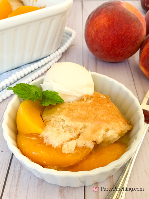 easy homemade peach cobbler, 5 minute peach cobbler, super easy peach cobbler, pantry peach cobbler, best ever peach cobbler, church potluck picnic dessert ideas, best dessert ideas, easy best dessert recipe quick easy, soft crust peach cobbler, no cake mix peach cobbler, peach cobbler from scratch recipe best easy quick simple