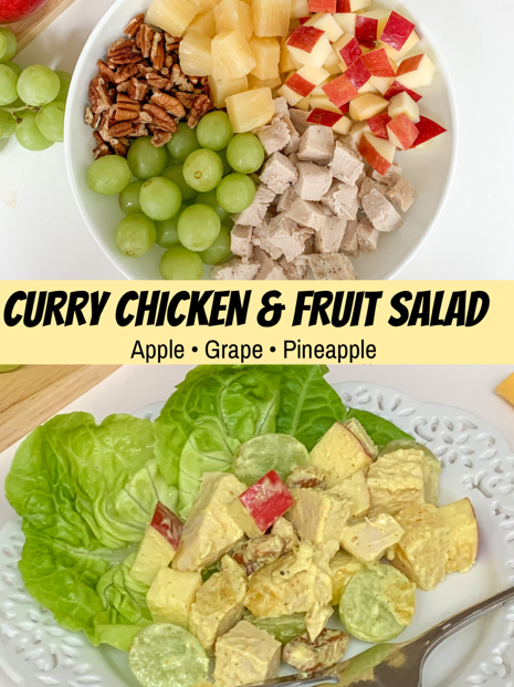 curry chicken and fruit salad, the best curry chicken recipe, the best curry chicken salad recipe, best easy curry chicken, best easy chicken salad recipe, tropical curry chicken salad, pineapple apple grape pecan chicken curry salad