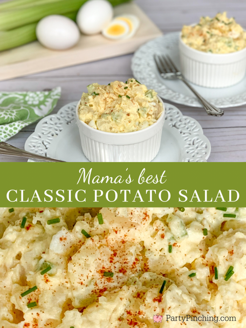 Mama's Best Classic Potato Salad, best potato salad recipe, easy potato salad recipe, the only potato salad you'll ever need, miracle whip potato salad, relish potato salad, 4th of July picnic potato salad easy potluck ideas, best side dishes recipes for BBQ