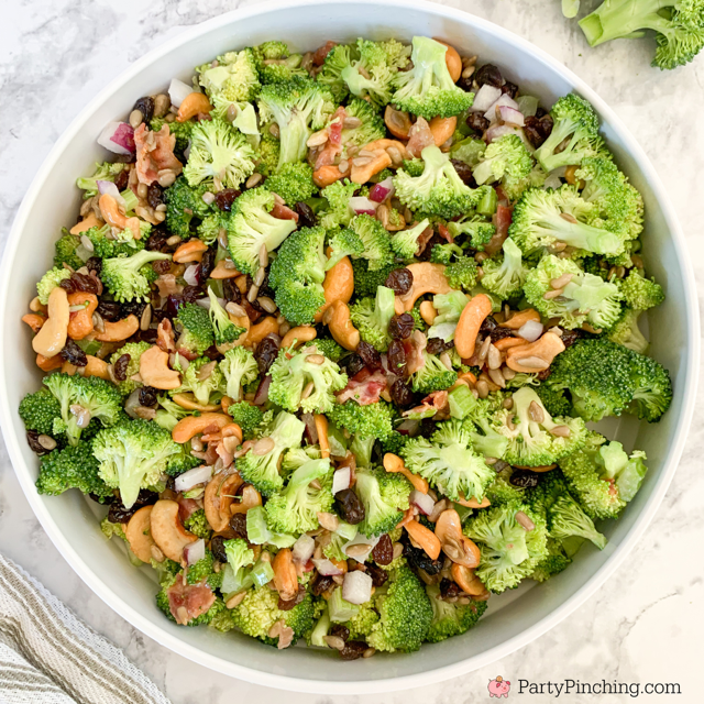 absolute best loaded broccoli salad, best easy sweet broccoli salad, potluck salad side ideas, easy broccoli salad, broccoli salad 10 minutes, best potluck picnic salad recipe ideas