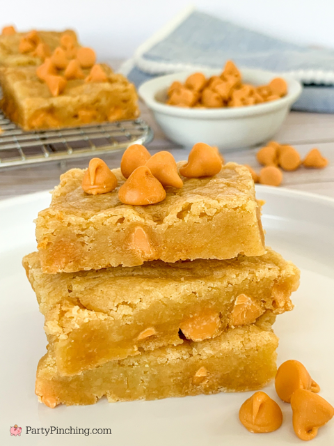 cake mix butterscotch blondies, super easy butterscotch blondies, butterscotch pan cookies, best easy butterscotch blondie recipe, best recipes for potlucks picnics holidays family parties church work parties, butterscotch bars,