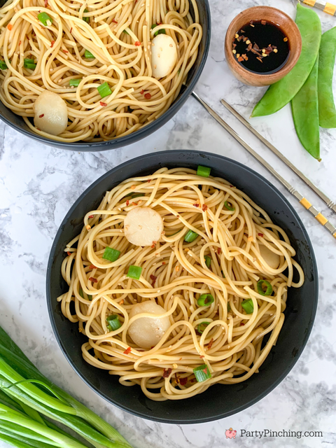 Super Easy Sesame Noodle Salad, easy asian noodle salad, spicy asian noodle salad, 15 minute salad asian noodle, asian seasame waterchestnut red pepper flake salad, easy best summer salad recipe easy best Asian noodle salad