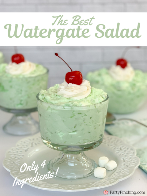 the best watergate salad, easy 5 minute salad 4 ingredients watergate jello pudding pistachio pineapple salad, budget friendly salad cheap dessert salad, pistachio pineapple fluff salad, easy marshmallow pistachio fluff watergate salad, christmas st patrick's day dessert salad recipe ideas for kids