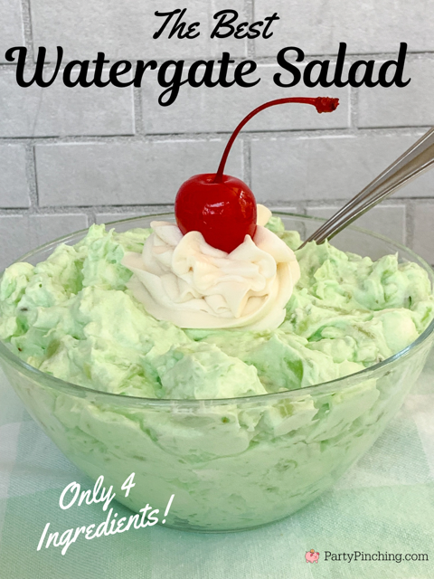 the best watergate salad, easy 5 minute salad 4 ingredients watergate jello pudding pistachio pineapple salad, budget friendly salad cheap dessert salad, pistachio pineapple fluff salad, easy marshmallow pistachio fluff watergate salad, christmas st patrick's day dessert salad recipe ideas for kids