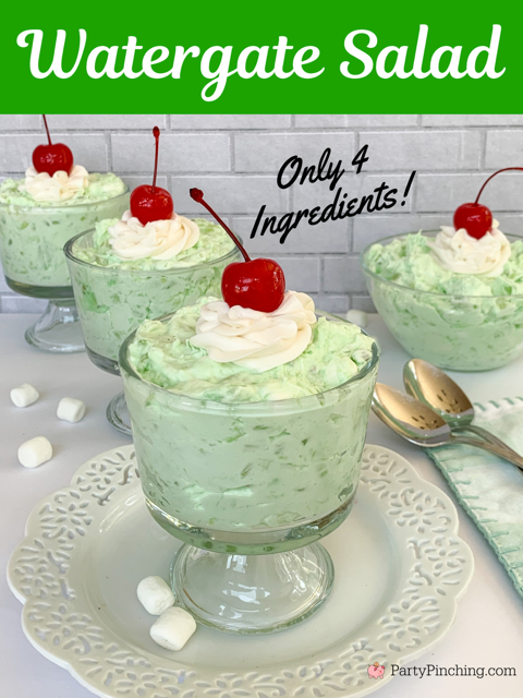 the best watergate salad, easy 5 minute salad 4 ingredients watergate jello pudding pistachio pineapple salad, budget friendly salad cheap dessert salad, pistachio pineapple fluff salad, easy marshmallow pistachio fluff watergate salad, christmas st patrick's day dessert salad recipe ideas for kids