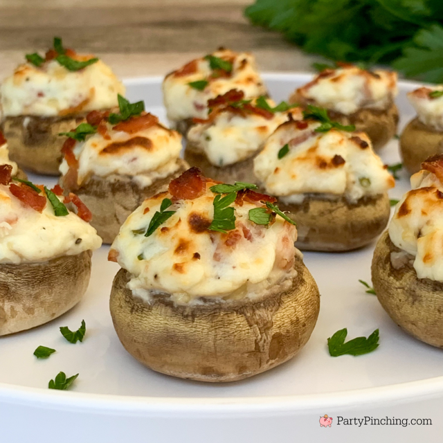 bacon and cheese stuffed mushrooms, best ever easy stuffed mushrooms, easy elegant appetizer recipe ideas, best easy thankgiving christmas appetizers, best easy game day appetizers, bacon cream cheese chive parmesan cheese stuffed mushrooms