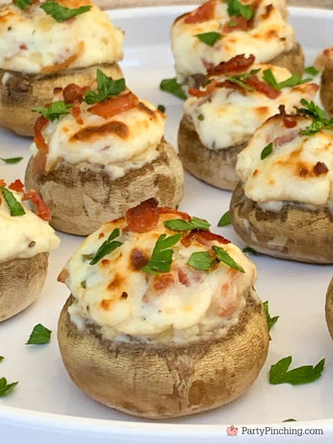 bacon and cheese stuffed mushrooms, best ever easy stuffed mushrooms, easy elegant appetizer recipe ideas, best easy thankgiving christmas appetizers, best easy game day appetizers, bacon cream cheese chive parmesan cheese stuffed mushrooms