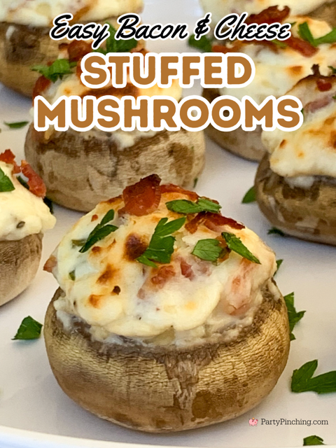 bacon and cheese stuffed mushrooms, best ever easy stuffed mushrooms, easy elegant appetizer recipe ideas, best easy thankgiving christmas appetizers, best easy game day appetizers, bacon cream cheese chive parmesan cheese stuffed mushrooms