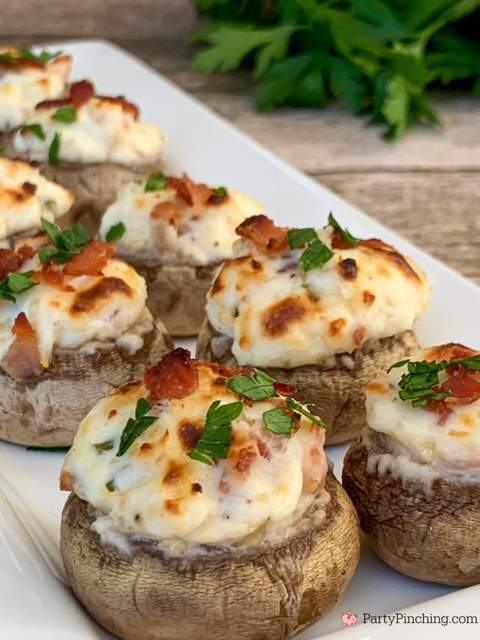 bacon and cheese stuffed mushrooms, best ever easy stuffed mushrooms, easy elegant appetizer recipe ideas, best easy thankgiving christmas appetizers, best easy game day appetizers, bacon cream cheese chive parmesan cheese stuffed mushrooms