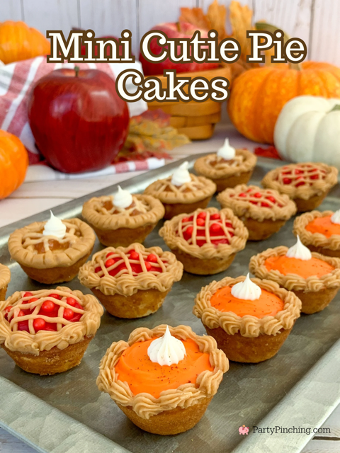 cutie pie mini cakes, Drake's mini pound cake bites, Drake's mini snack cake bites, pie decorated mini cupcakes, cute best dessert ideas for Thanksgiving, decorated mini cupcakes, pumpkin pie cupcakes, cherry pie cupcakes apple pie cupcakes, cute decorated cupcakes, holiday cupcakes, easy best fall dessert ideas cupcake recipes