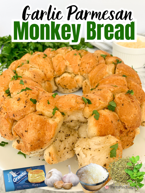 Garlic Parmesan monkey bread, easy best garlic parmesan monkey bread, super easy monkey bread, best easy pillsbury refrigerated dough biscuit recipe ideas, big game recipes, pizza monkey bread, savory monkey bread recipe ideas