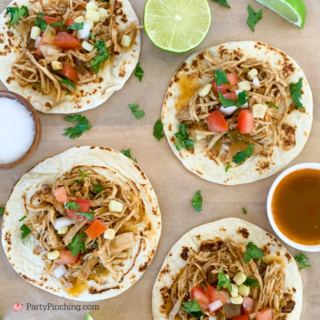 super easy slow cooker shredded chicken tacos, best easy dump and go meal dinner ideas, crockpot chicken tacos, street tacos in the crock pot slow cooker, affordable budget friendly family meal dinner ideas recipes