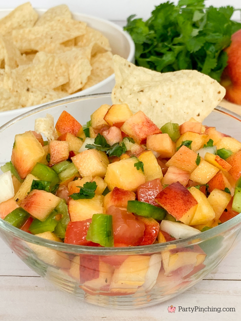 peach salsa, the best peach salsa, easy peach salsa recipe, peach peppers tomato salsa, peach pico de gallo, best homemade peach salsa dip recipe ideas, best appetizers for the big game, best snack food for football, summer salsa recipe, best picnic potluck 4th of july food