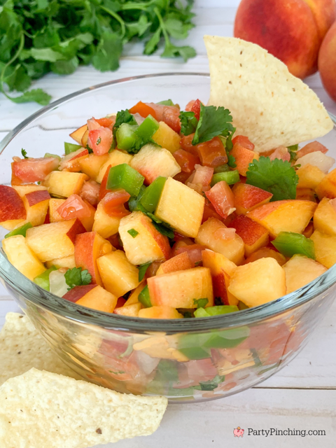 peach salsa, the best peach salsa, easy peach salsa recipe, peach peppers tomato salsa, peach pico de gallo, best homemade peach salsa dip recipe ideas, best appetizers for the big game, best snack food for football, summer salsa recipe, best picnic potluck 4th of july food