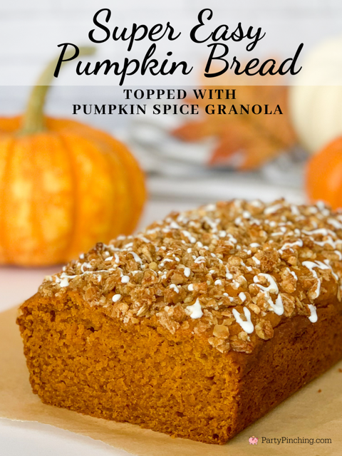 super easy pumpkin spice granola topped pumpkin bread, best easy pumpkin bread, simple pumpkin bread, sunbelt bakery pumpkin spice granola bars, easy best pumpkin bread recipe for fall, easy granola bar streusel topping recipe