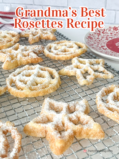 best rosettes cookie recipe, mom's best rosettes recipe, grandma's best rosettes cookie recipe, timbale cookies, scandinavian Christmas cookies, fried scandinavian crispy cookies, rosettes cookies, Christmas rosettes, how to prevent rosettes from sticking to timbale iron