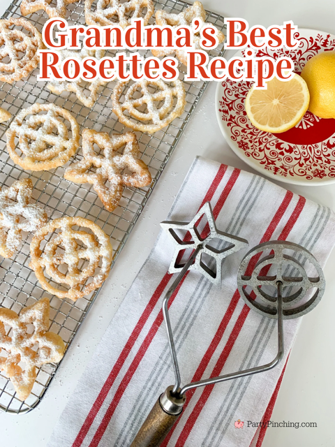 best rosettes cookie recipe, mom's best rosettes recipe, grandma's best rosettes cookie recipe, timbale cookies, scandinavian Christmas cookies, fried scandinavian crispy cookies, rosettes cookies, Christmas rosettes, how to prevent rosettes from sticking to timbale iron