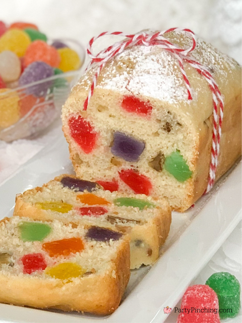 Christmas Gumdrop Bread, easy gumdrop bread, best gumdrop bread recipe, festive gumdrop bread, best Christmas bread recipe for gift giving, best Christmas neighbor work gift ideas, homemade Christmas gift ideas, fruit gumdrop bread