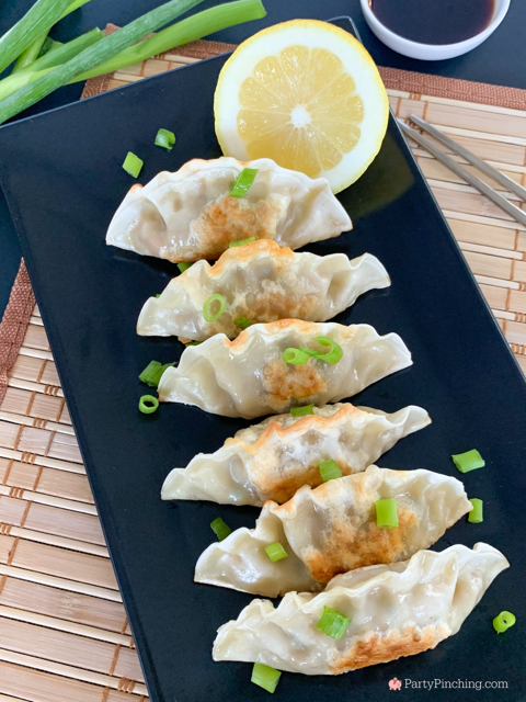 lemon chicken potstickers, homemade potstickers, lemon ginger potstickers, easy potstickers, folded gyoza, best homemade gyoza, better than takeout potsticker gyoza recipe, best easy lemon chicken potstickers recipe