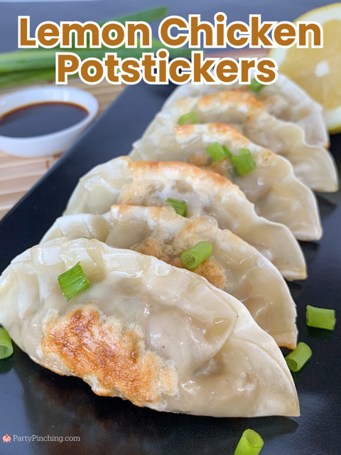 lemon chicken potstickers, homemade potstickers, lemon ginger potstickers, easy potstickers, folded gyoza, best homemade gyoza, better than takeout potsticker gyoza recipe, best easy lemon chicken potstickers recipe