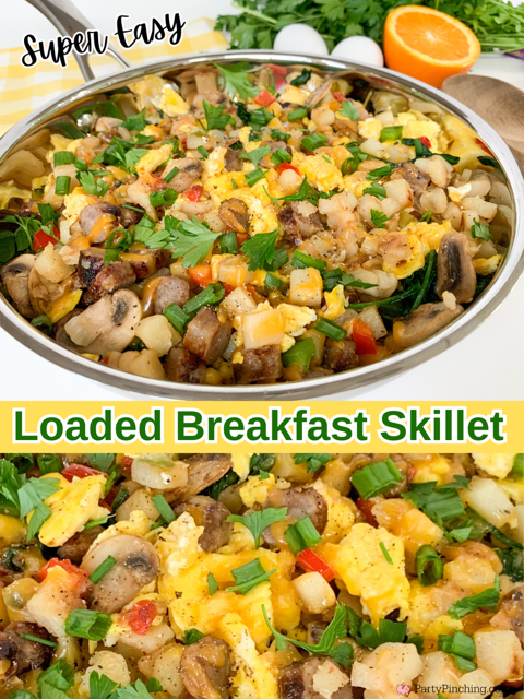 easy loaded breakfast skillet, super easy dinner ideas in less than 30 minutes, easy best 30 minutes meals, easy breakfast, easy Christmas Easter breakfast brunch ideas, fast and easy breakfast for a crowd, easy best kid budget friendly family meal recipe ideas