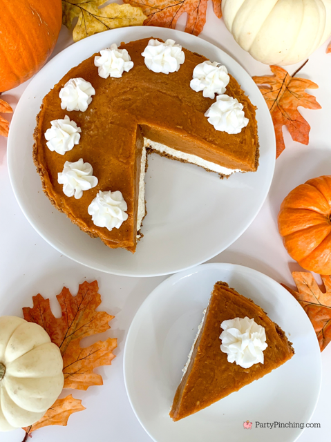 double layer pumpkin pie, best no bake pumpkin pie for Thanksgiving Christmas holidays, super easy Thanksgiving dessert recipe ideas, no fail pumpkin pie, pumpkin pie cheesecake, gluten free double layer pumpkin pie, best dessert recipe ideas for Thanksgiving