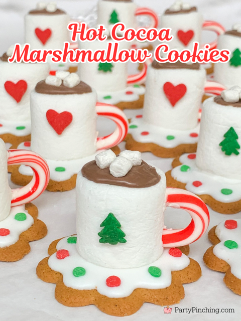 hot cocoa marshmallow cookies, easy no bake marshmallow cookies, cute christmas cookies, mini hot chocolate adorable cookies, anna's cookies, mini cocoa cookies, fun food for kids best easy Christmas cookie recipes