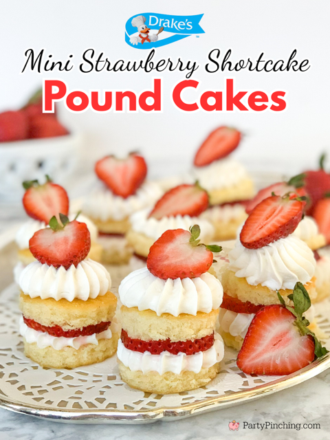 Mini strawberry shortcake pound cakes, no bake strawberry shortcakes, cute easy individual appetizer strawberry shortcakes, drakes cakes pound cake, mini pound cake strawberry shortcake, mini party dessert ideas