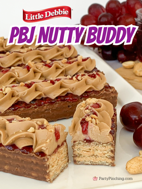 PBJ Nutty Buddy bars, easy nutty buddy recipes, best Little Debbie Nutty Buddy recipes, best easy PBJ dessert ideas, best lunchbox recipe ideas, best peanut butter and jelly dessert recipe ideas, chocolate peanut butter and grape jelly recipe, best kid friendly dessert recipe, best lunch recipe ideas for kids, best peanut butter buttercream recipe easy to make