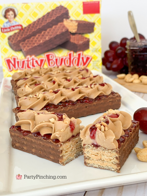 PBJ Nutty Buddy bars, easy nutty buddy recipes, best Little Debbie Nutty Buddy recipes, best easy PBJ dessert ideas, best lunchbox recipe ideas, best peanut butter and jelly dessert recipe ideas, chocolate peanut butter and grape jelly recipe, best kid friendly dessert recipe, best lunch recipe ideas for kids, best peanut butter buttercream recipe easy to make