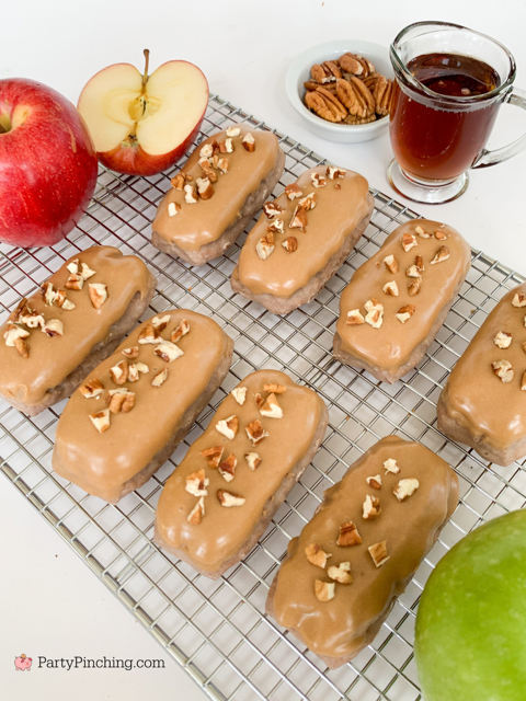 apple maple pecan donut sticks, little debbie apple cinnamon donut sticks, easy maple bacon donut bars, easy maple glaze recipe, easy maple pecan bars, easy breakfast ideas, coffee and donut ideas