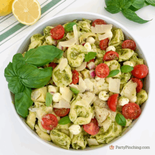 pesto tortellini pasta salad, best easy basil pesto tortellini pasta salad, easy best 30 minute meal recipe ideas for summer, best easy summer salad for picnics potlucks pasta salad, basil pesto pasta salad easy summer meals