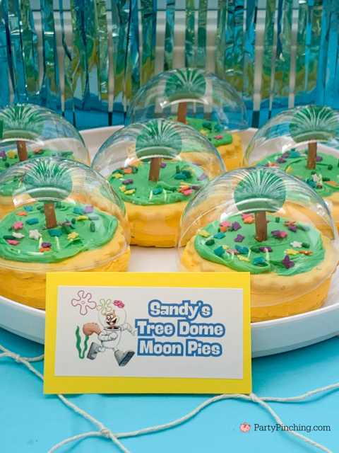 sandy's tree dome moon pies, easy no bake spongebob dessert treats for party, best easy spongebob party recipe ideas, moon pies, cute sandy cheeks spongebob party ideas