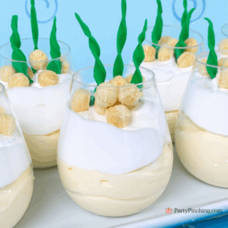 spongebob kelpo cheesecake cups, kelpo cereal, cheesecake pie filling easy best spongebob dessert food party recipe ideas, best spongebob themed party ideas