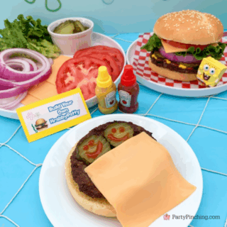 Krabby Patty Recipe, Build your own Krabby Patty, authentic Krabby Patty recipe from SpongeBob cartoon, best SpongeBob themed food dessert recipe ideas, easy Spongebob party Food recipes, spongebob party for adults and kids