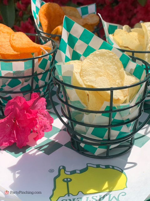 Masters potato chips, BBQ potato chips at Masters, The ultimate Masters party, Augusta National Golf, Masters Golf Tournament, Masters viewing watch party ideas, best Masters Party, Taste of the Masters, Goldbelly, best easy pimento cheese sandwiches, best eggs salad sandwiches, best easy Masters peach ice cream sandwich mini recipe, Masters Azalea Drink recipe original authentic, Masters cookie, Masters golf popcorn, DIY Masters menu sign