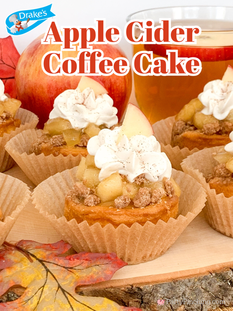 Drake's Cakes Apple Cider Coffee Cake, no bake coffee cake, fall autumn coffee cake, apple cider coffee cake, apple pie coffee cake apple cider frosting, individual apple cider coffee cakes for fall autumn