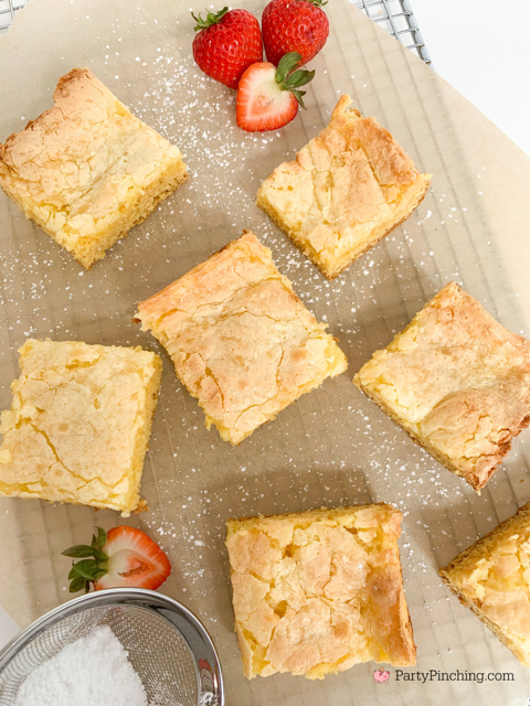 Best Easy Ooey Gooey Butter Cake recipe, TikTok Famous Neiman Marcus Butter Cake recipe, box yellow cake mix ooey gooey Neiman Marcus butter cake, easy Paula Deen ooey gooey butter cake recipe, best easy potluck picnic company holiday dessert recipes for a crowd