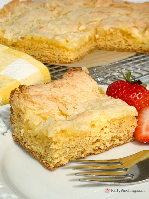 Best Easy Ooey Gooey Butter Cake recipe, TikTok Famous Neiman Marcus Butter Cake recipe, box yellow cake mix ooey gooey Neiman Marcus butter cake, easy Paula Deen ooey gooey butter cake recipe, best easy potluck picnic company holiday dessert recipes for a crowd