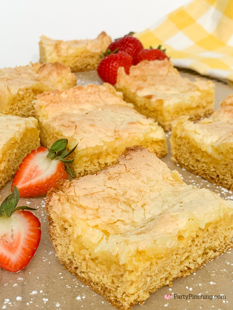 Best Easy Ooey Gooey Butter Cake recipe, TikTok Famous Neiman Marcus Butter Cake recipe, box yellow cake mix ooey gooey Neiman Marcus butter cake, easy Paula Deen ooey gooey butter cake recipe, best easy potluck picnic company holiday dessert recipes for a crowd