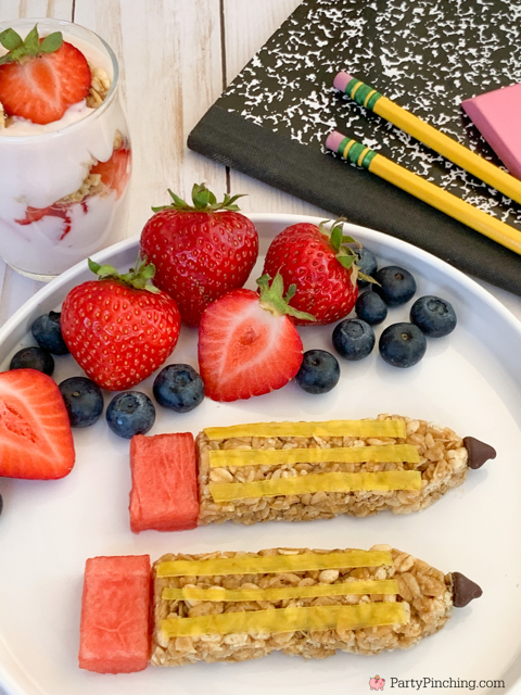 back to school sunbelt bakery granola bars, pencil back to school granola, healthy back to school breakfast snack, cute back to school treat for kids, granola fruit snack watermelon pencil for school snack, kid friendly healthy back to school snack for kids