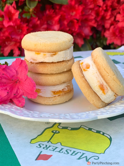 masters peach ice cream sandwiches, mini masters ice cream sandwiches, best easy no bake Masters Augusta Ice Cream Sandwich recipe, easy best Augusta Masters Golf Tournament Peach Ice Cream sandwich recipe, the Ultimate Masters watch viewing party