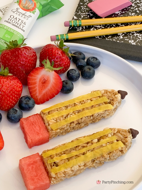 back to school sunbelt bakery granola bars, pencil back to school granola, healthy back to school breakfast snack, cute back to school treat for kids, granola fruit snack watermelon pencil for school snack, kid friendly healthy back to school snack for kids