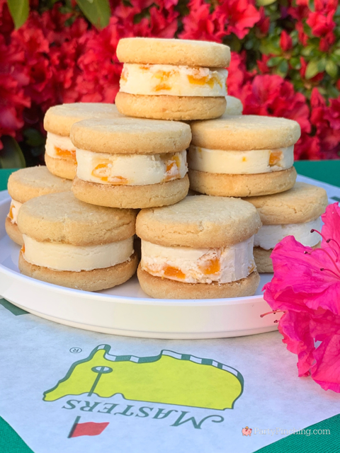 masters peach ice cream sandwiches, mini masters ice cream sandwiches, best easy no bake Masters Augusta Ice Cream Sandwich recipe, easy best Augusta Masters Golf Tournament Peach Ice Cream sandwich recipe, the Ultimate Masters watch viewing party