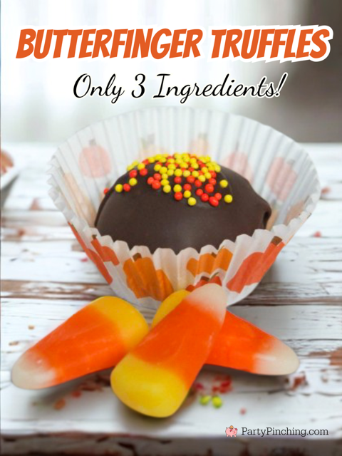 Butterfinger truffles, easy 3 ingredient butterfinger truffles that taste just like butterfingers made out of candy corn and peanut butter, easy halloween harvest fall autumn dessert recipes easy best no bake ideas